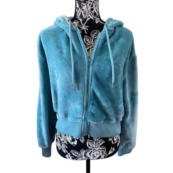 Weekend Edition Cropped Fleece Full Zip Hooded Sweatshirt Soft - Picture 1 of 13